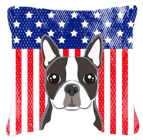 American Flag & Boston Terrier Fabric Decorative Pillow