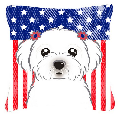 American Flag & Maltese Fabric Decorative Pillow - 18 x 3 x 18 in.