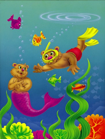 APH0414CHF Teddy Bear Mermaid & Diver Flag Canvas House Size