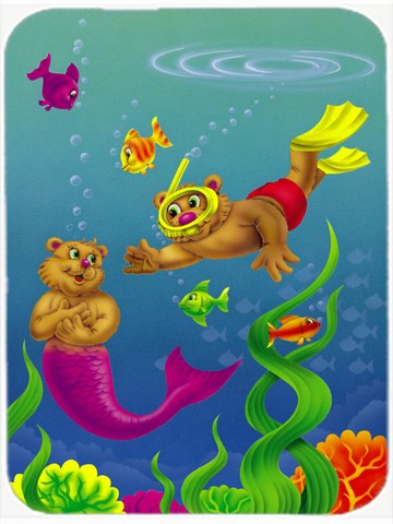 Picture of Carolines Treasures APH0414LCB Teddy Bear Mermaid & Diver Glass Cutting Board, Large