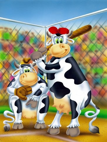 Cow Playing Baseball Flag Canvas House Size
