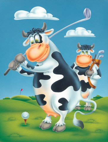 APH0535GF Cow Playing Golf Flag Garden Size