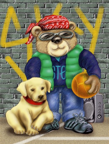 Teddy Bear & His Lab Flag Garden Size
