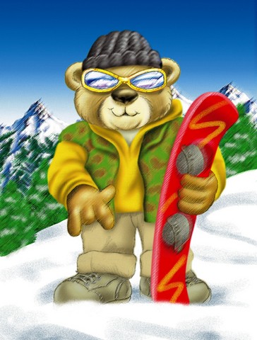 Teddy Bear Snowboarding Flag Garden Size