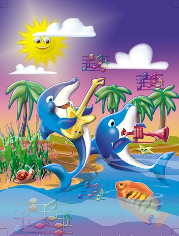 Dolphins Playing Music Flag Canvas House Size
