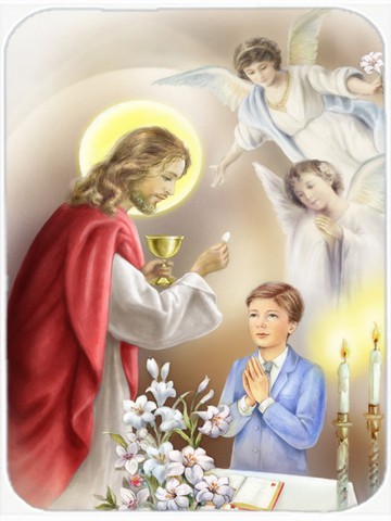 Picture of Carolines Treasures APH7584LCB First Communion Boy Glass Cutting Board, Large