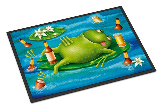 Frog Drinking Beer Indoor or Outdoor Mat, 24 x 36 in.