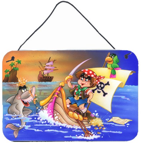 Boy Playing Pirate with Dolphin Wall or Door Hanging Prints