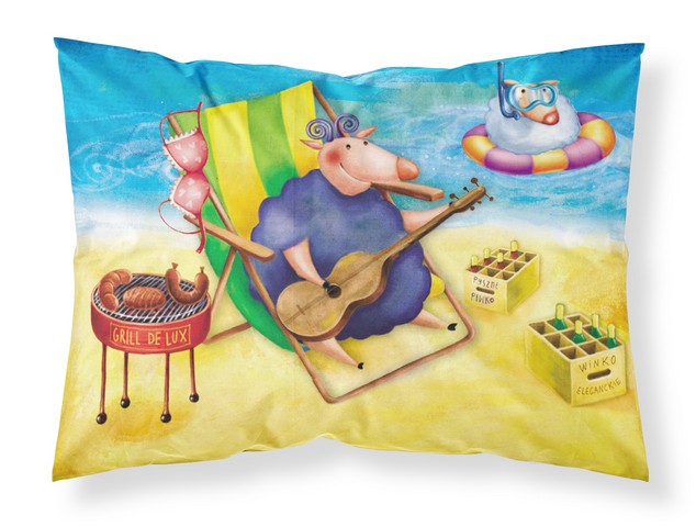 APH0079PILLOWCASE Pig Sunbathing on the Beach Fabric Standard Pillowcase