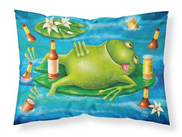 Frog Drinking Beer Fabric Standard Pillowcase