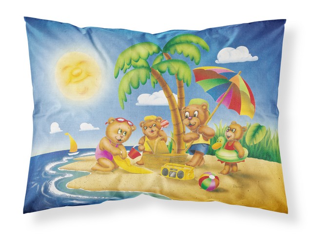 Bears Playing at the Beach Fabric Standard Pillowcase