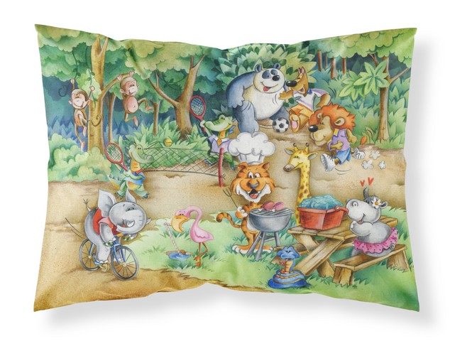 APH6821PILLOWCASE Animals at a Picnic Fabric Standard Pillowcase