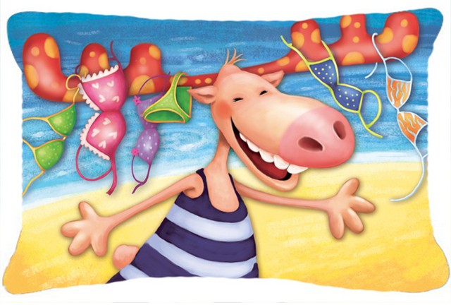 Moose on the Beach Fabric Decorative Pillow