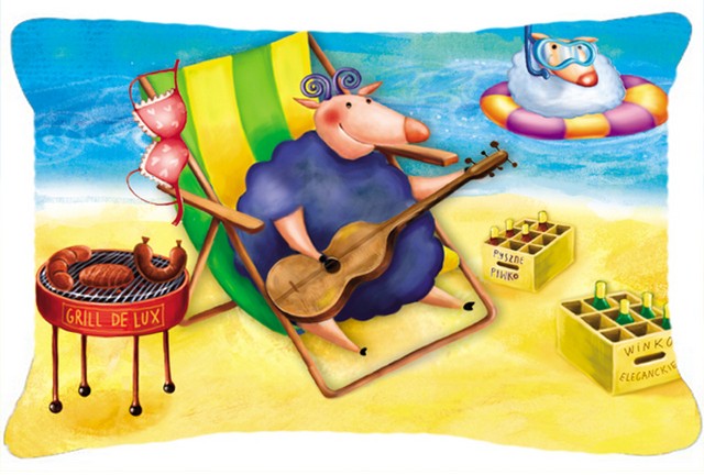 Pig Sunbathing on the Beach Fabric Decorative Pillow