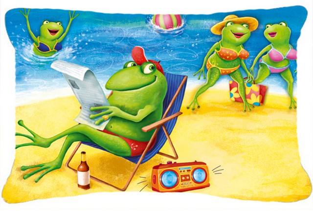 Frogs on the Beach Fabric Decorative Pillow