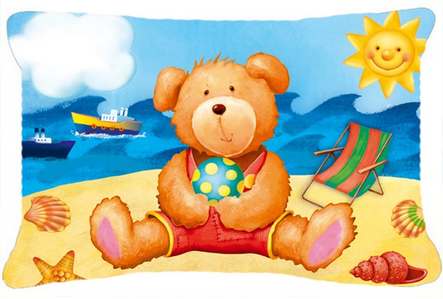 Teddy Bear on the Beach Fabric Decorative Pillow