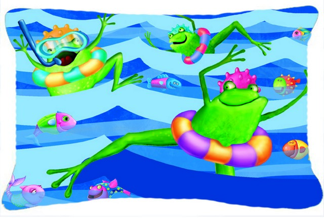 Frogs Swimming Fabric Decorative Pillow