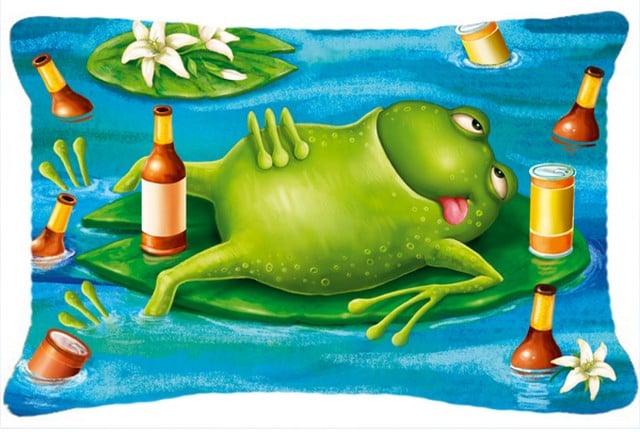 Frog Drinking Beer Fabric Decorative Pillow