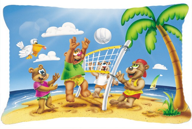 Bears Playing Volleyball Fabric Decorative Pillow