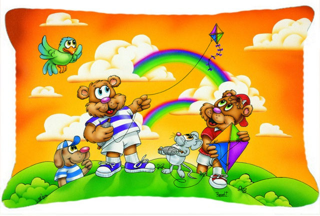 Bears Flying a Kite Fabric Decorative Pillow