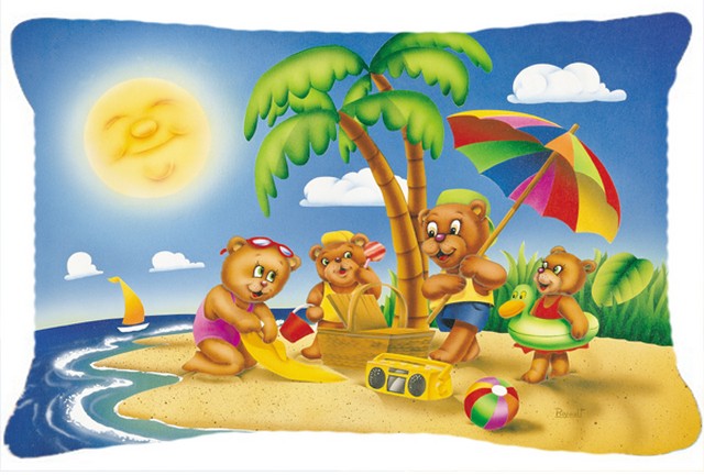 Bears Playing at the Beach Fabric Decorative Pillow