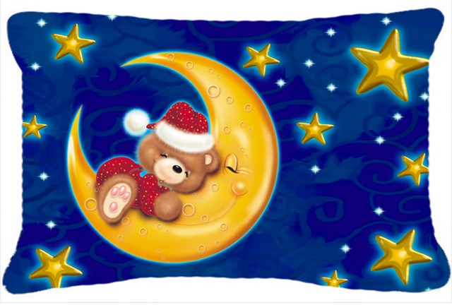 Bear Sleeping in the Moon & Stars Fabric Decorative Pillow