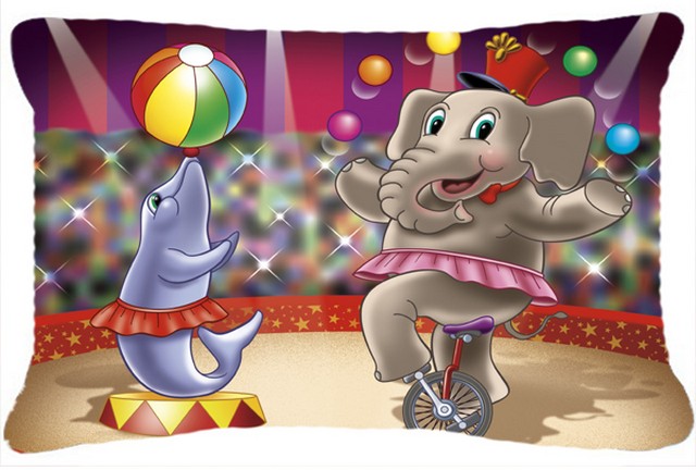 Circus Elephand & Dolphin Fabric Decorative Pillow