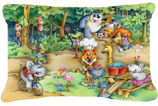 Animals at a Picnic Fabric Decorative Pillow