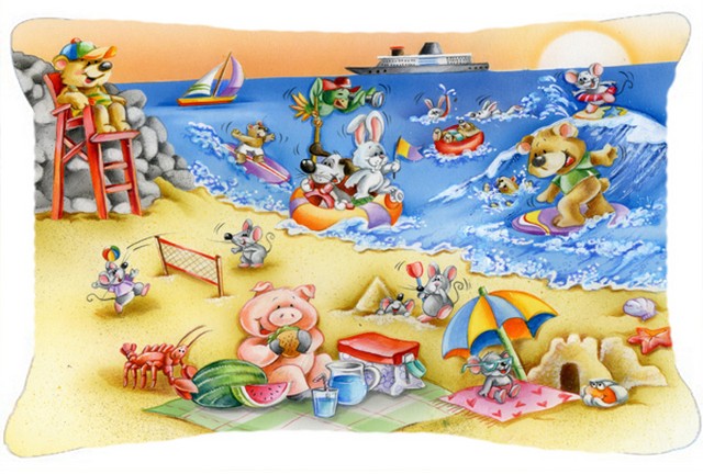 Animals Swimming at the Beach Fabric Decorative Pillow