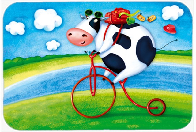 Picture of Carolines Treasures APH0076LCB Cow Riding Bicycle Glass Cutting Board, Large