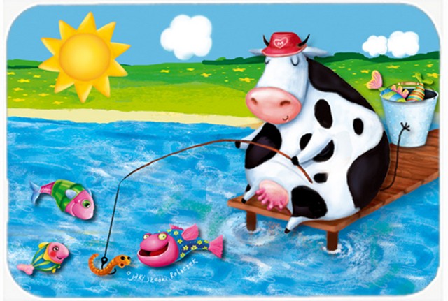 Picture of Carolines Treasures APH0085LCB Cow Fishing Off of a Pier Glass Cutting Board, Large