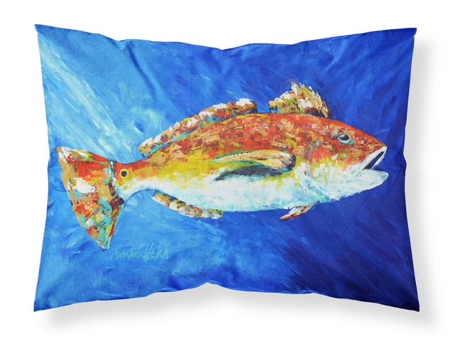 Red Fish White Spin Fabric Standard Pillowcase