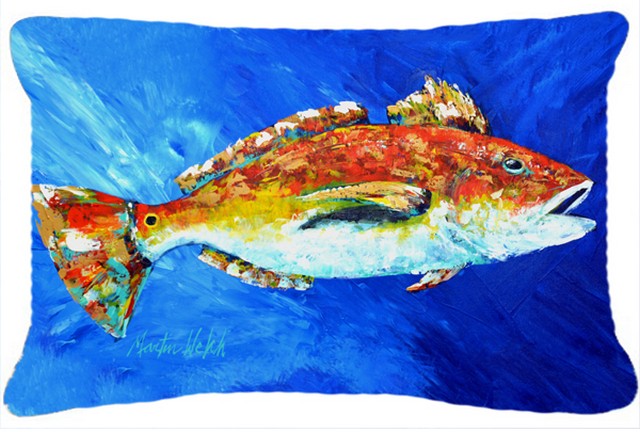 Red Fish White Spin Fabric Decorative Pillow