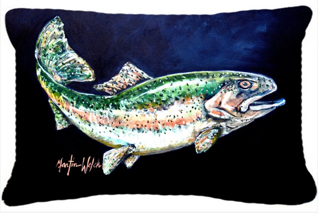 Deep Blue Rainbow Trout Fabric Decorative Pillow