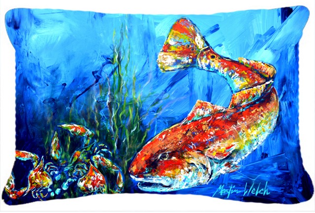 Scattered Red Fish Fabric Decorative Pillow