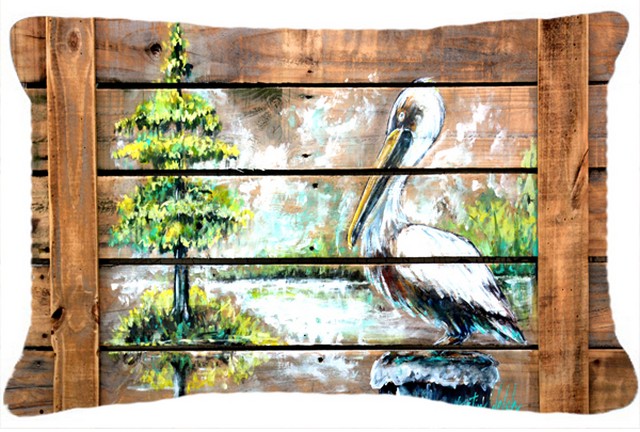 Summer by the Lake White Pelican Fabric Decorative Pillow
