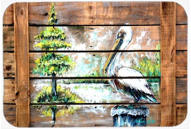Summer by the Lake White Pelican Glass Cutting Board, Large