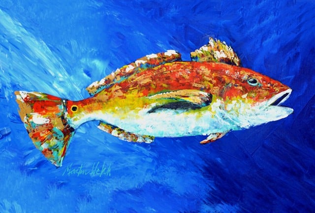 Picture of Carolines Treasures MW1212PLMT Red Fish White Spin Fabric Placemat