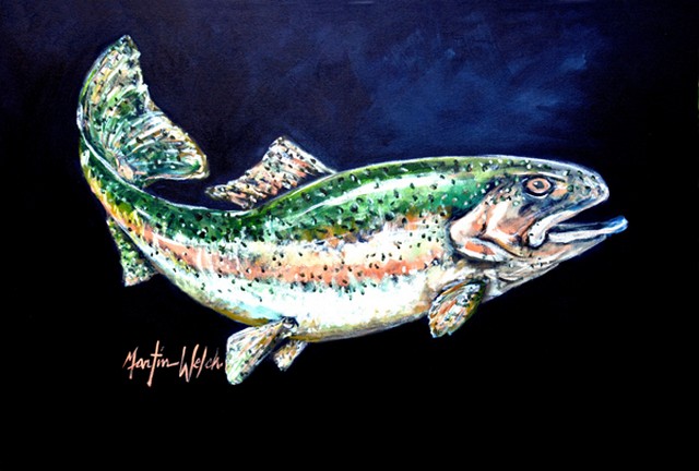Picture of Carolines Treasures MW1213PLMT Deep Blue Rainbow Trout Fabric Placemat