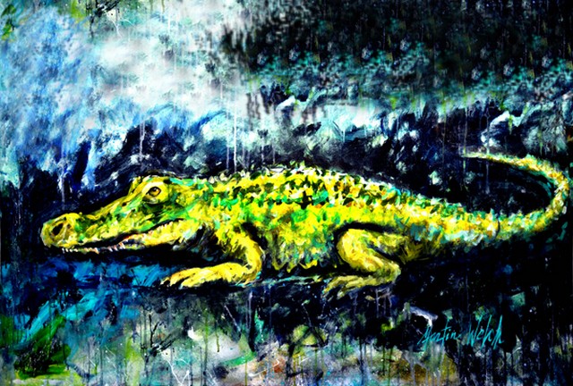 Picture of Carolines Treasures MW1233PLMT Sneaky Alligator Fabric Placemat