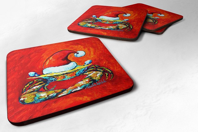 Crab in Santa Hat Santa Claws Foam Coaster