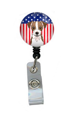 BB2132BR American Flag & Jack Russell Terrier Retractable Badge Reel, 5 x 1 x 2 in.