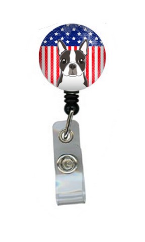 American Flag & Boston Terrier Retractable Badge Reel
