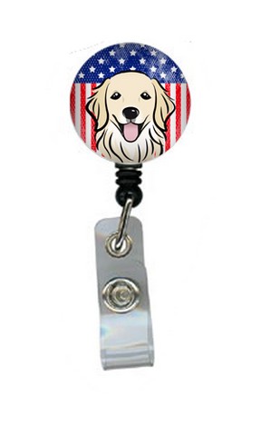 BB2135BR American Flag & Golden Retriever Retractable Badge Reel, 5 x 1 x 2 in.