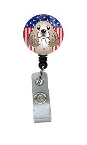 BB2146BR American Flag & Cocker Spaniel Retractable Badge Reel