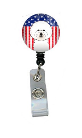 American Flag & Bichon Frise Retractable Badge Reel