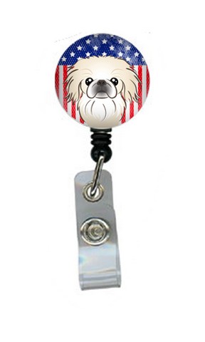 American Flag & Pekingese Retractable Badge Reel