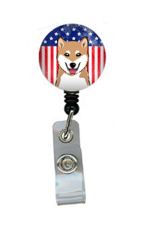 American Flag & Shiba Inu Retractable Badge Reel