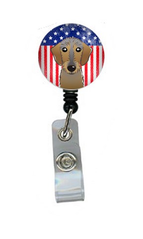 American Flag & Wirehaired Dachshund Retractable Badge Reel