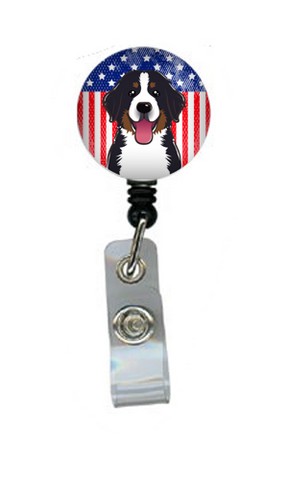American Flag & Bernese Mountain Dog Retractable Badge Reel